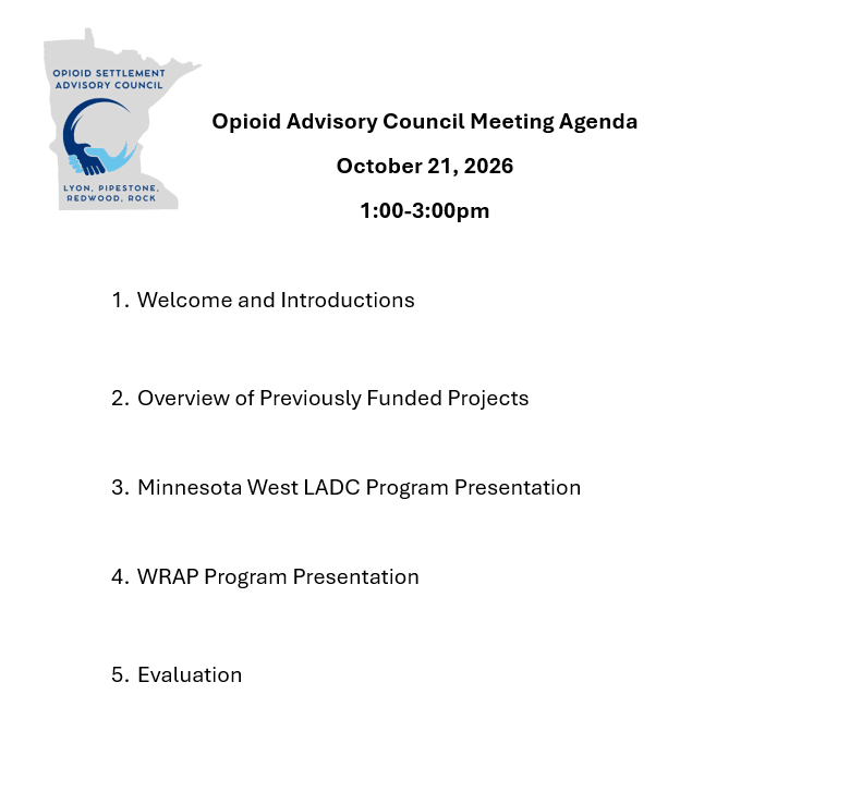Opioid Advisory Council Meeting Agenda